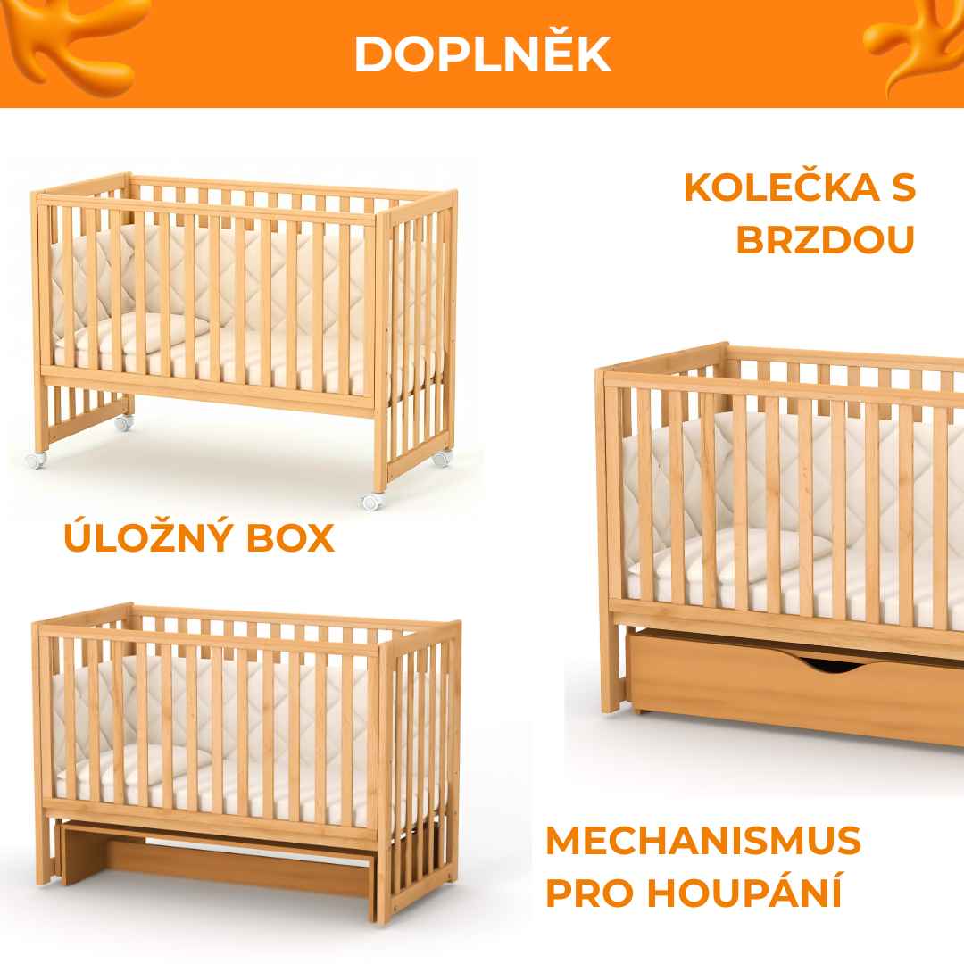 Dětská postýlka Sleeppo Gekko Kids 120x60. Přírodní Buk
